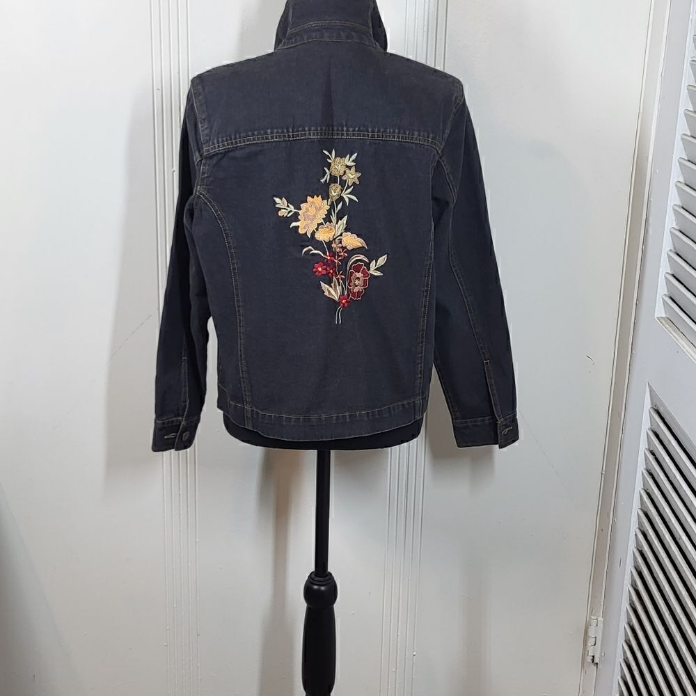 Coldwater Creek Denim Embroidered Flowered Jean Jacket - Picture 2 of 9